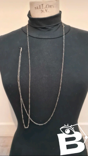 sautoir ancien -collier- chaine à gousset très longue en argent
