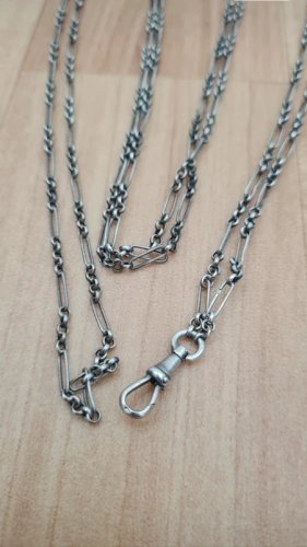 sautoir ancien -collier- chaine à gousset très longue en argent