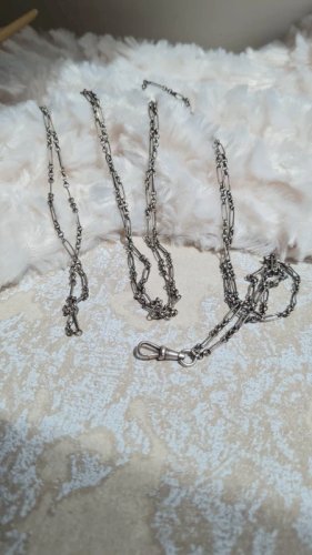 sautoir ancien -collier- chaine à gousset très longue en argent