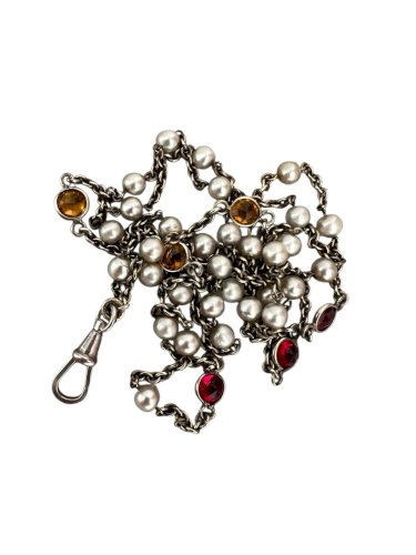 Sautoir/collier/bracelet ancien Polyvalent vers 1900 Argent Perles Fantaisies
