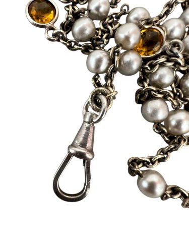Sautoir/collier/bracelet ancien Polyvalent vers 1900 Argent Perles Fantaisies
