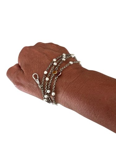 Sautoir/collier/bracelet ancien Polyvalent vers 1900 Argent Perles Fantaisies