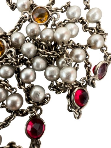 Sautoir/collier/bracelet ancien Polyvalent vers 1900 Argent Perles Fantaisies
