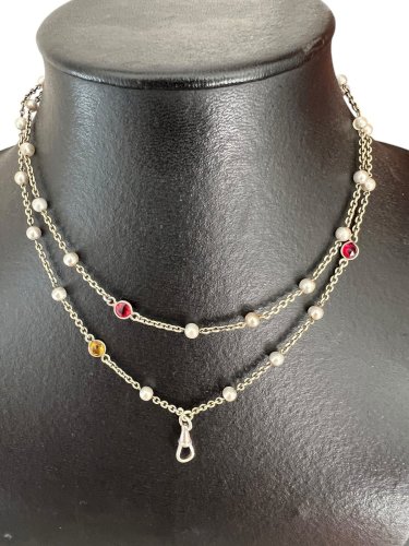 Sautoir/collier/bracelet ancien Polyvalent vers 1900 Argent Perles Fantaisies