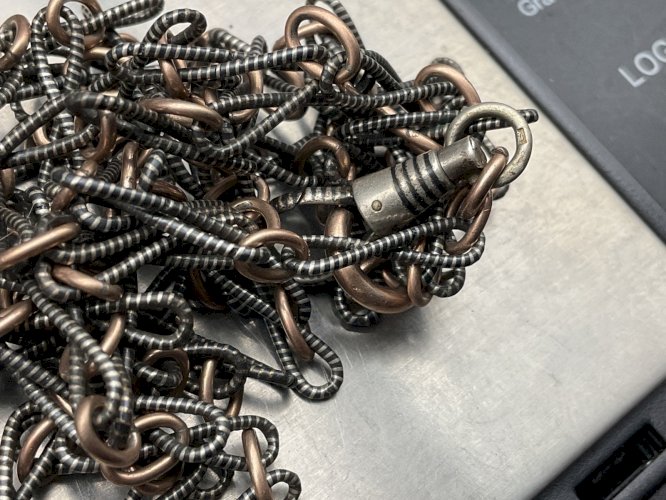 Sautoirs Chaine de Montre CHATELAINE en Argent niellée  XIXème .146cm