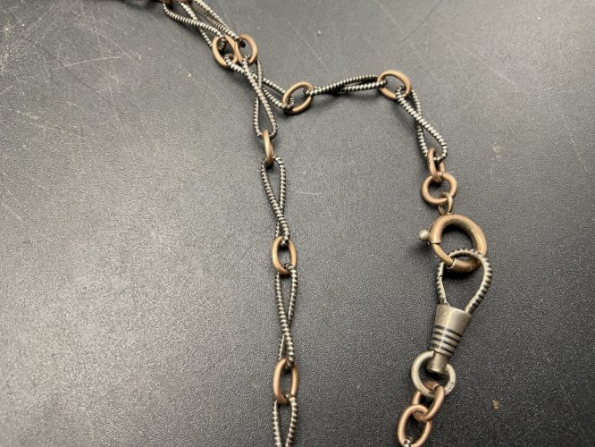 Sautoirs Chaine de Montre CHATELAINE en Argent niellée  XIXème .146cm