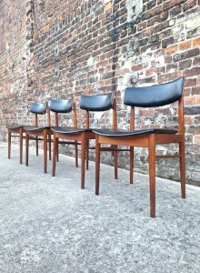 SAX set of 4 vintage Scandinavian chairs, teak furniture and Skaï