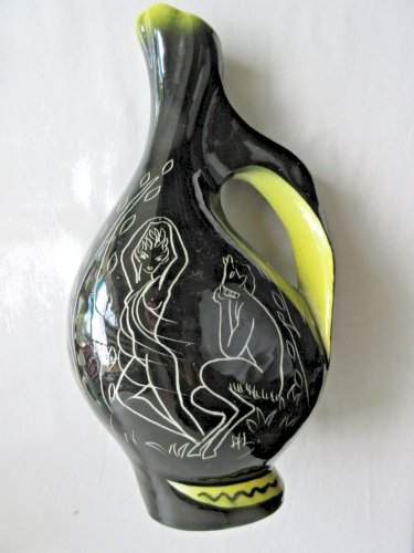 Sculpture 1950 céramique signée Monacéra Monaco, n° 223/42 Femme nue et un faune