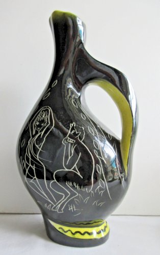 Sculpture 1950 céramique signée Monacéra Monaco, n° 223/42 Femme nue et un faune