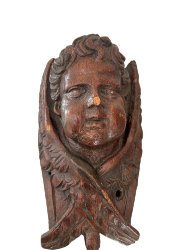 Sculpture bois XVIIIe siècle ancienne chérubin angelot Religieux