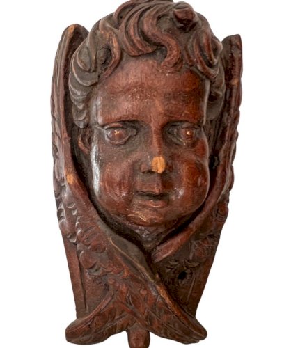 Sculpture bois XVIIIe siècle ancienne chérubin angelot Religieux