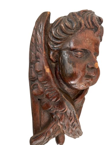 Sculpture bois XVIIIe siècle ancienne chérubin angelot Religieux