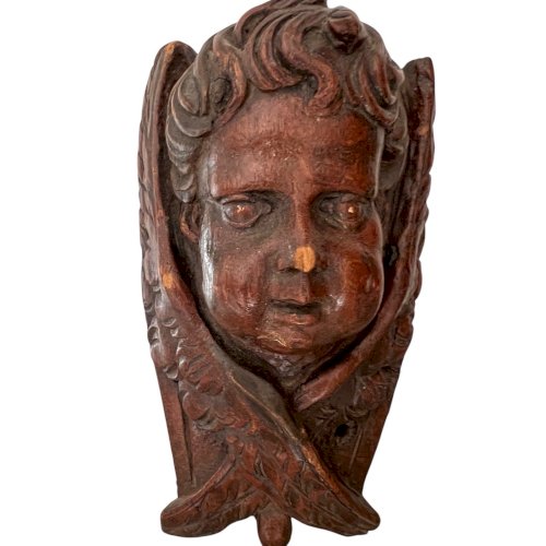Sculpture bois XVIIIe siècle ancienne chérubin angelot Religieux