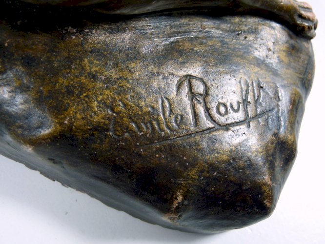 Sculpture chien policier terre cuite peinte sur socle signée Emile Rouff