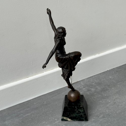 Sculpture danseuse Art Déco 1930 patine chocolatée socle marbre noir M3974
