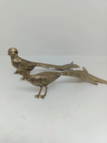 sculpture de faisan en laiton argente ? 20eme siecle en bon etat