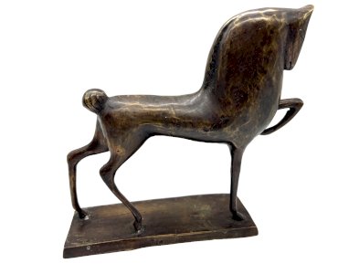 Sculpture en bronze cheval stylisé – Art moderne brutalisme – 24 cm patiné