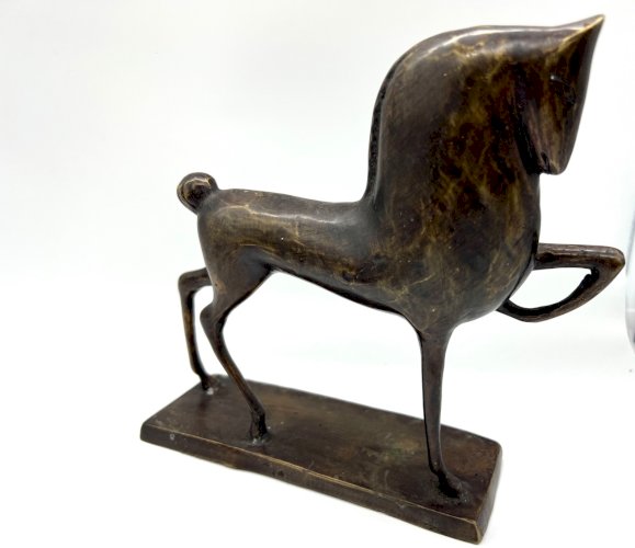 Sculpture en bronze cheval stylisé – Art moderne brutalisme – 24 cm patiné
