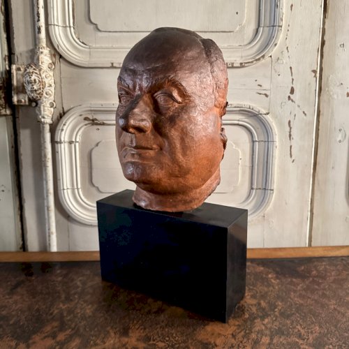 Sculpture en terre cuite masque d'homme par Charles Filleul XXe M3553