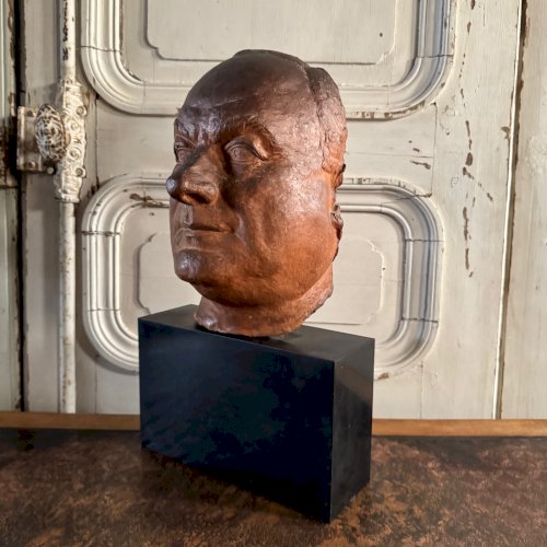 Sculpture en terre cuite masque d'homme par Charles Filleul XXe M3553