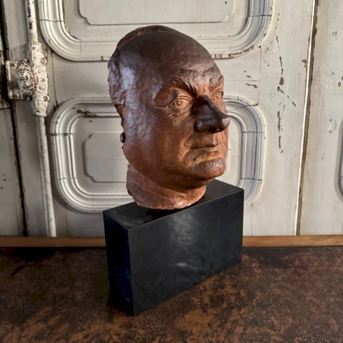 Sculpture en terre cuite masque d'homme par Charles Filleul XXe M3553