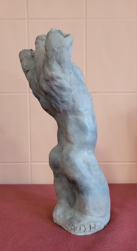 Sculpture en terre cuite, pièce unique, de Damien HERMELLIN : torse dhomme