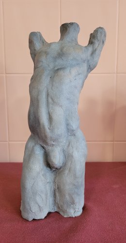Sculpture en terre cuite, pièce unique, de Damien HERMELLIN : torse dhomme