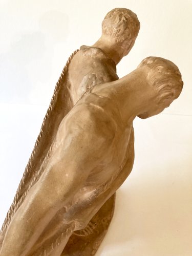 Sculpture en terre "Les haleurs", signée JC Guéro, années 1920-30