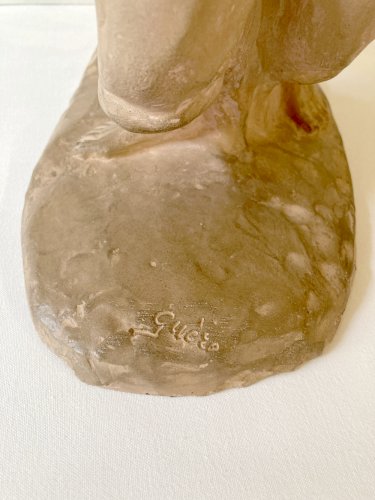 Sculpture en terre "Les haleurs", signée JC Guéro, années 1920-30