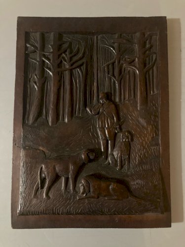 Sculpture Forêt Noire Chasse Chien Bois Sculpté Art Brut Populaire