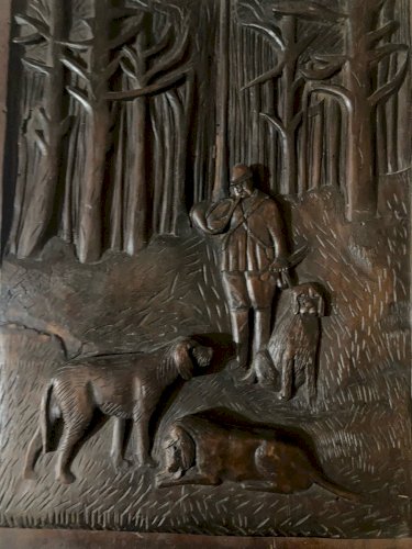 Sculpture Forêt Noire Chasse Chien Bois Sculpté Art Brut Populaire