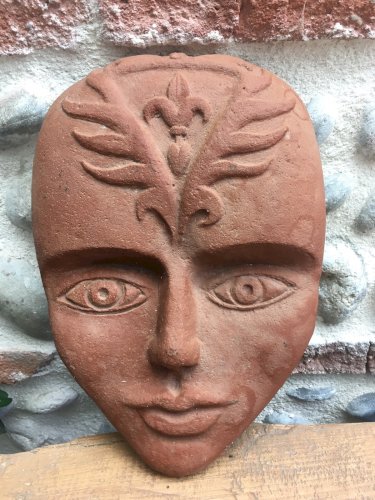 Sculpture Masque Ciment Peint Genre Terre Cuit A Identifier Année 1980