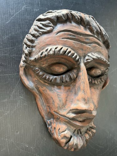 Sculpture Masque Mural  Visage Terre Cuite Vintage artisanat