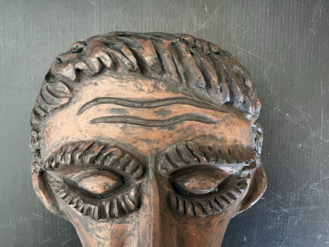 Sculpture Masque Mural  Visage Terre Cuite Vintage artisanat