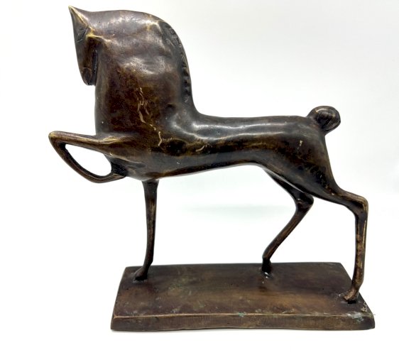 Sculpture moderne en bronze – Cheval stylisé – Esprit brutaliste – 23 x 24 cm