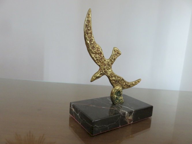 SCULPTURE MODERNISTE EN LAITON SUR SOCLE EN MARBRE ANNEES 70 VINTAGE 