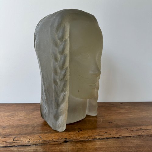 Sculpture par Lucien Lafaye visage féminin en verre moulé circa 1950 M3521