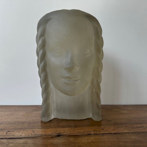 Sculpture par Lucien Lafaye visage féminin en verre moulé circa 1950 M3521