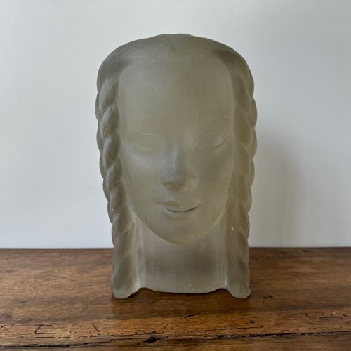Sculpture par Lucien Lafaye visage féminin en verre moulé circa 1950 M3521