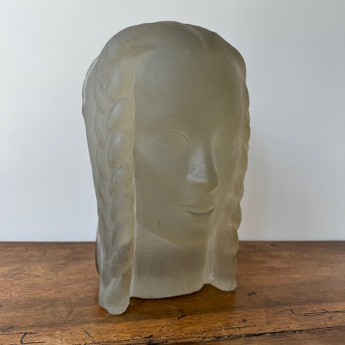 Sculpture par Lucien Lafaye visage féminin en verre moulé circa 1950 M3521