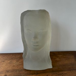 Sculpture by Lucien Lafaye female face in molded glass circa 1950 M3522