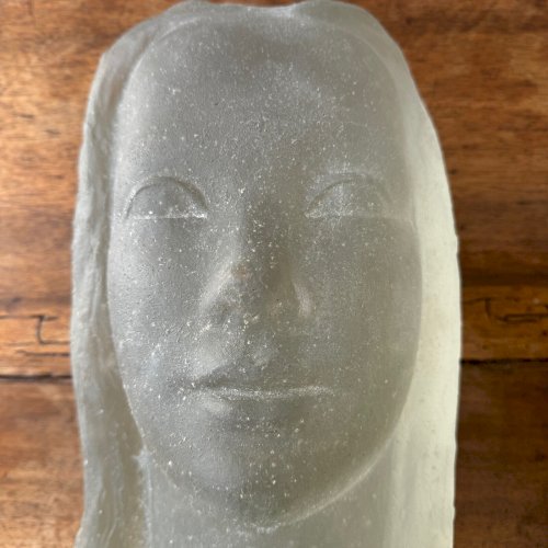 Sculpture par Lucien Lafaye visage féminin en verre moulé circa 1950 M3522