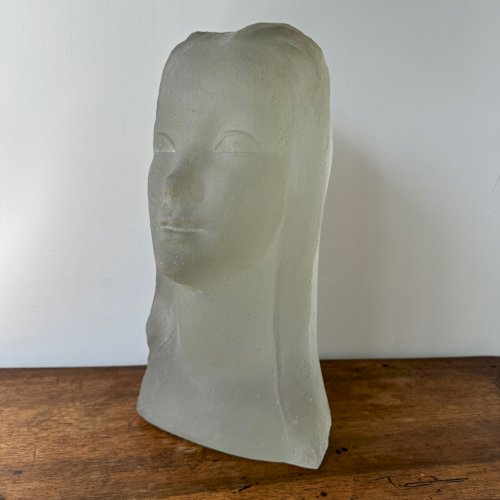 Sculpture par Lucien Lafaye visage féminin en verre moulé circa 1950 M3522