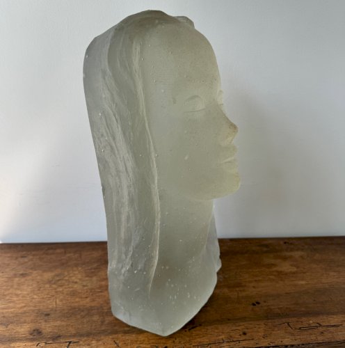 Sculpture par Lucien Lafaye visage féminin en verre moulé circa 1950 M3522