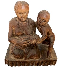Sculpture statuette Woman breastfeeding carved wood handmade decoration