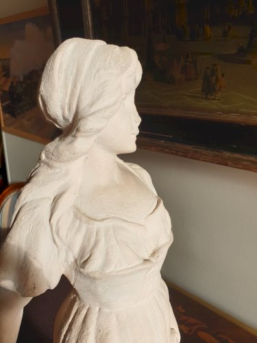 Sculpture terre cuite Joueuse de mandoline d'après 'Mignon' de Joseph Le Guluche hauteur 57,5 cm