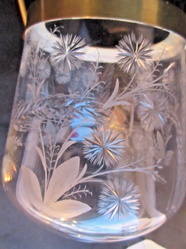 Seau à biscuits Art Nouveau, pot en cristal ciselé de blé, armature métal doré