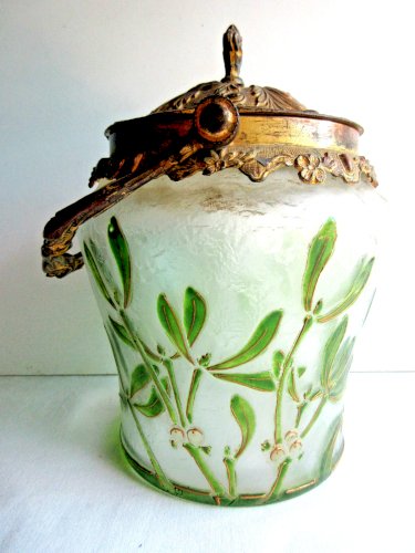 Seau à biscuits Art Nouveau, pot verre émaillé LEGRAS, dégagé à l'acide: Le GUI
