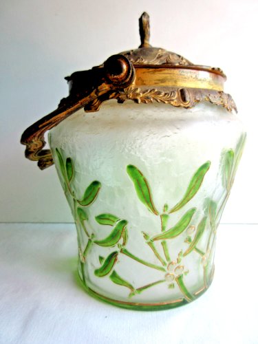 Seau à biscuits Art Nouveau, pot verre émaillé LEGRAS, dégagé à l'acide: Le GUI