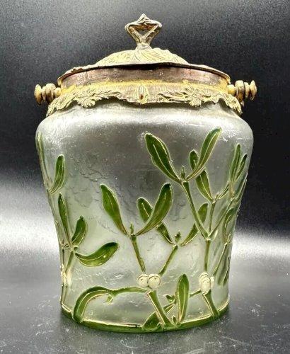 Seau à biscuits Art Nouveau, pot verre émaillé LEGRAS, dégagé à l'acide: Le GUI